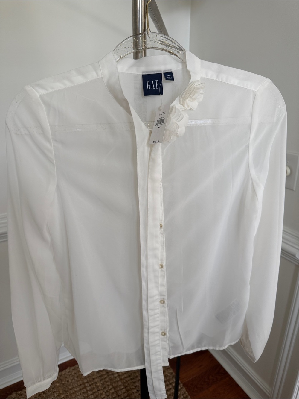 GAP White Floral-Trim Button-Up Dress Shirt